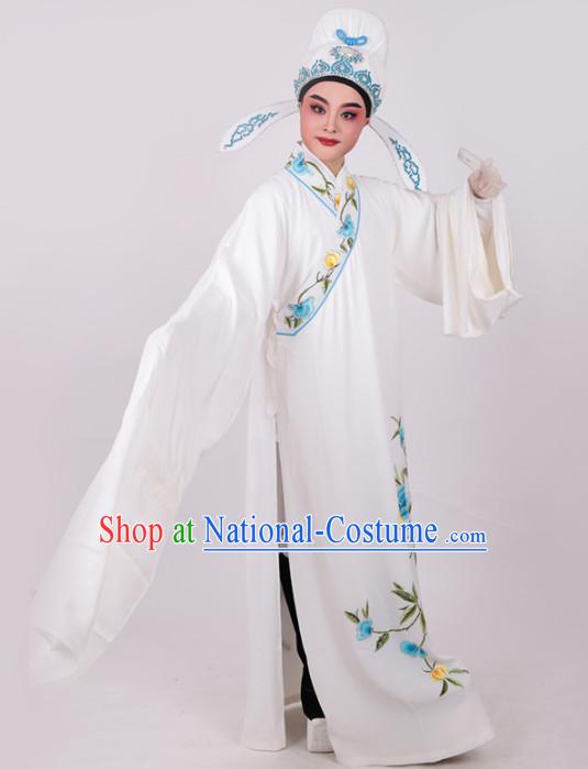 Chinese Traditional Beijing Opera Niche Embroidered White Robe Ancient Number One Scholar Costume for Men