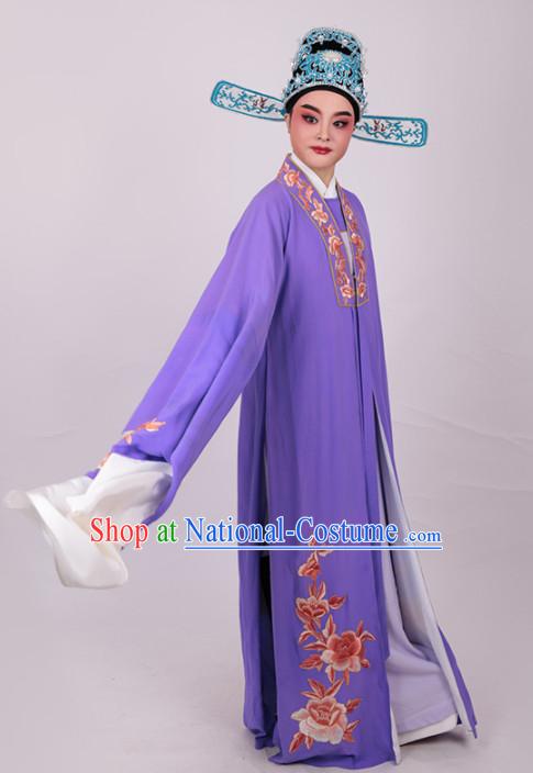 Chinese Traditional Beijing Opera Niche Embroidered Peony Purple Robe Ancient Number One Scholar Costume for Men