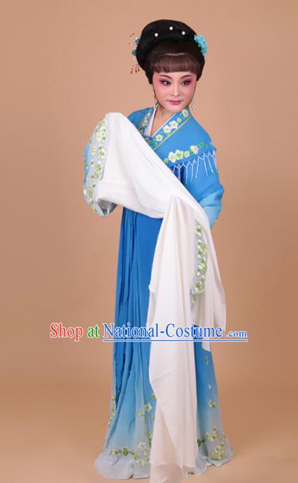 Chinese Traditional Peking Opera Actress Blue Water Sleeve Dress Ancient Peri Princess Embroidered Costume for Women