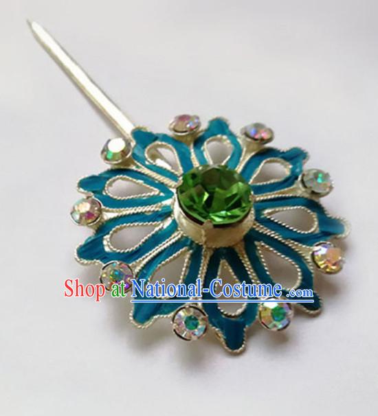 Chinese Ancient Court Princess Hair Clip Green Crystal Hairpins Traditional Beijing Opera Diva Hair Accessories for Adults