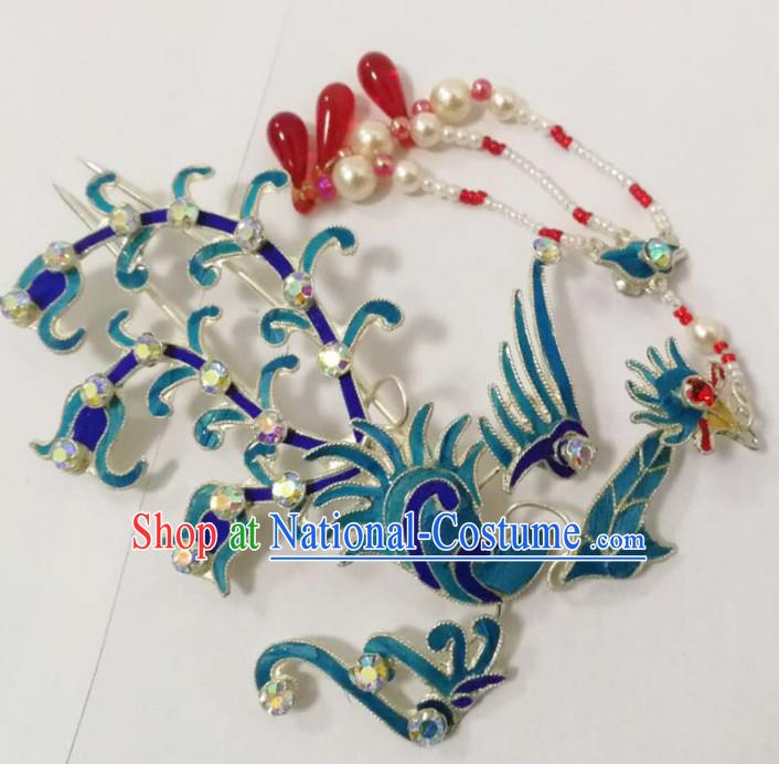 Chinese Ancient Court Princess Phoenix Tassel Step Shake Hairpins Traditional Beijing Opera Diva Hair Accessories for Adults