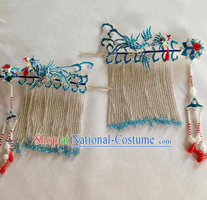 Chinese Ancient Court Princess Phoenix Tassel Hairpins Traditional Beijing Opera Diva Hair Accessories for Adults