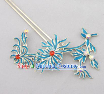 Chinese Ancient Court Princess Red Crystal Chrysanthemum Hairpins Traditional Beijing Opera Diva Hair Accessories for Adults