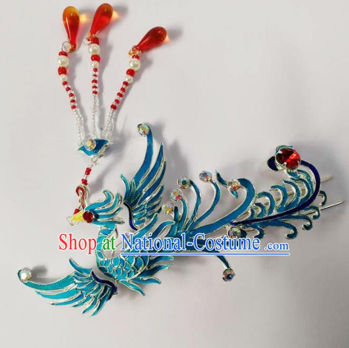 Chinese Ancient Princess Phoenix Tassel Hairpins Traditional Beijing Opera Diva Hair Accessories for Adults