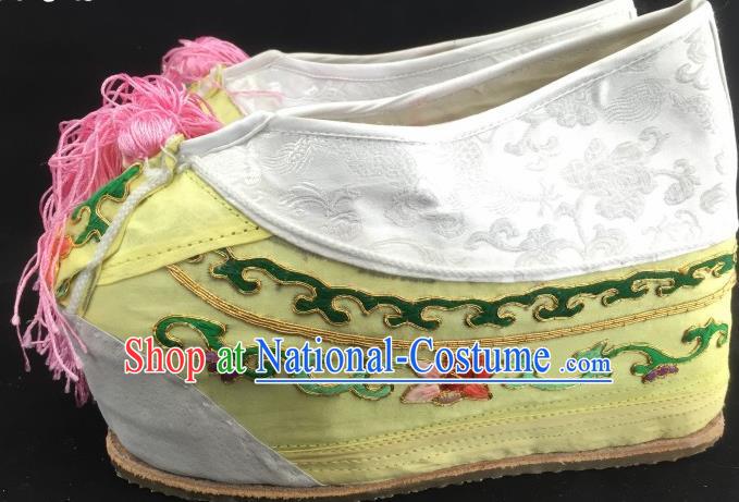 Chinese Ancient Court Princess Yellow Hanfu Shoes Traditional Beijing Opera Diva Embroidered Shoes for Adults