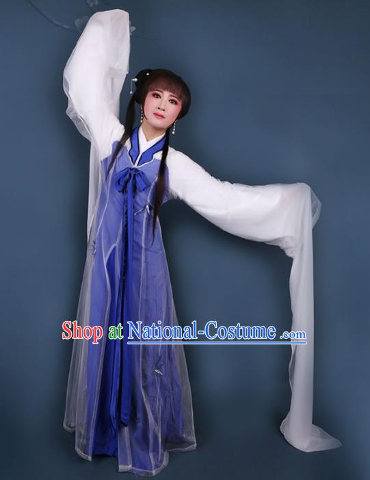 Chinese Traditional Opera Water Sleeve Blue Dress Ancient Beijing Opera Diva Embroidered Costume for Women