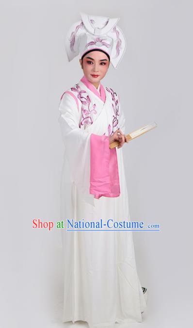 Chinese Traditional Beijing Opera Niche White Robe Ancient Scholar Nobility Childe Embroidered Costume for Men