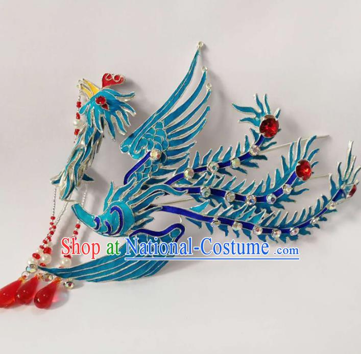 Chinese Ancient Princess Tassel Phoenix Hairpins Traditional Beijing Opera Diva Headwear Hair Accessories for Adults