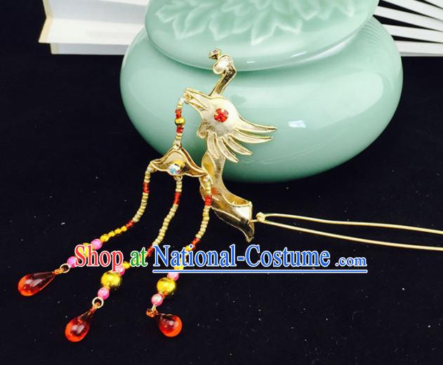 Chinese Ancient Court Princess Golden Phoenix Head Hairpins Traditional Beijing Opera Diva Hair Accessories for Adults