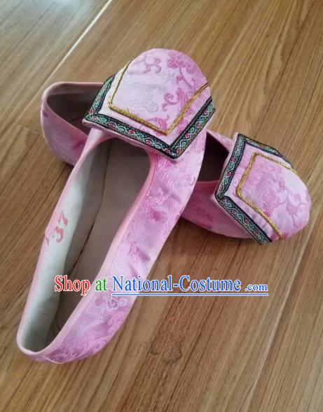 Chinese Ancient Princess Hanfu Embroidered Shoes Traditional Beijing Opera Diva Pink Satin Shoes for Adults