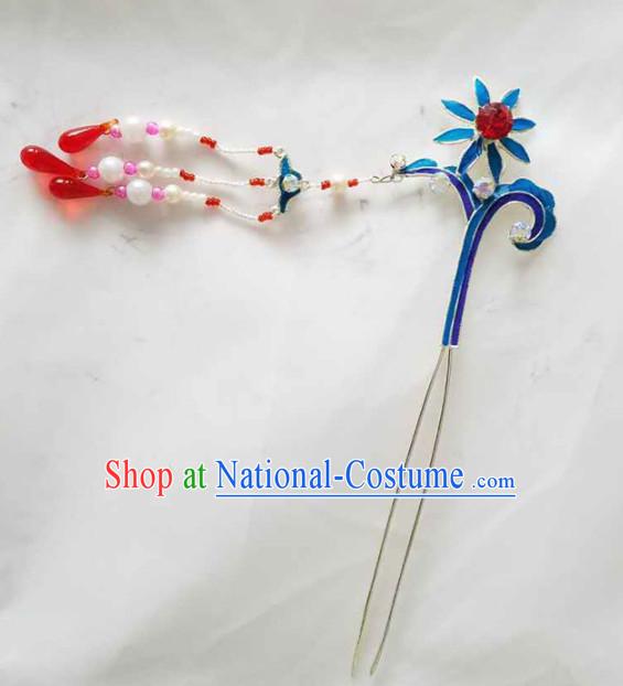 Chinese Ancient Princess Beads Tassel Hairpins Traditional Beijing Opera Diva Court Hair Accessories for Adults