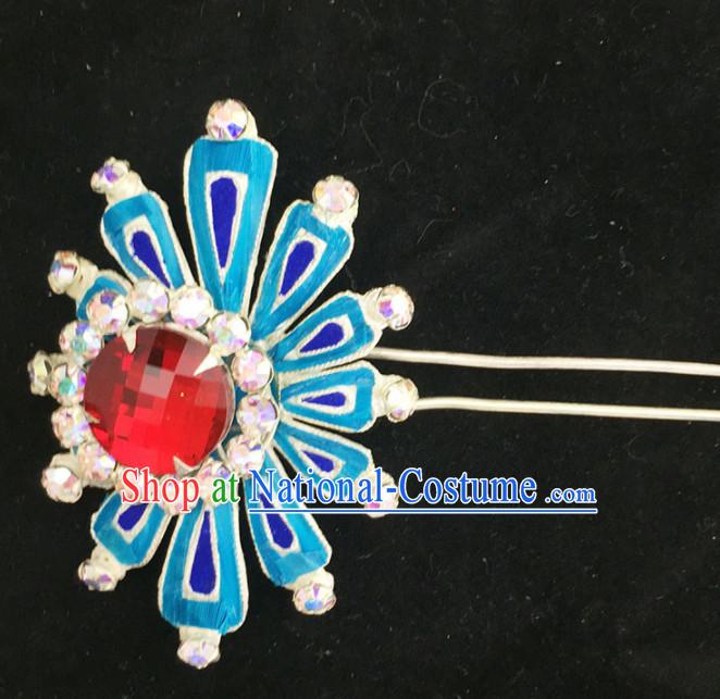 Chinese Ancient Princess Red Crystal Hairpins Traditional Beijing Opera Diva Court Hair Accessories for Adults