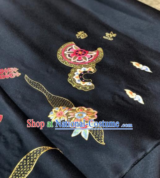 Traditional Chinese Black Silk Fabric Classical Embroidered Pattern Design Brocade Fabric Asian Satin Material