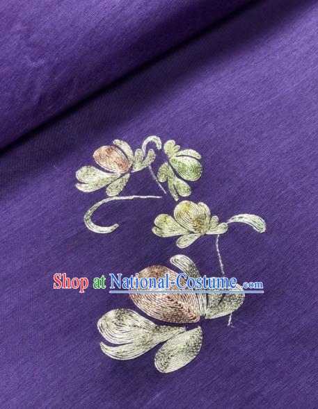 Traditional Chinese Purple Silk Fabric Classical Embroidered Flowers Pattern Design Brocade Fabric Asian Satin Material