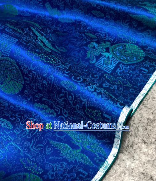 Traditional Chinese Royalblue Silk Fabric Classical Peony Pattern Design Brocade Fabric Asian Satin Material