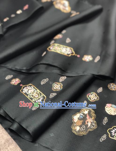 Traditional Chinese Black Silk Fabric Classical Embroidered Pattern Design Brocade Fabric Asian Satin Material