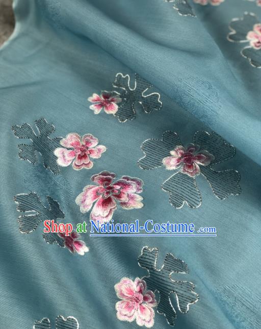 Traditional Chinese Blue Silk Fabric Classical Embroidered Pattern Design Brocade Fabric Asian Satin Material