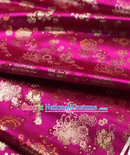 Traditional Chinese Silk Fabric Classical Embroidered Pattern Design Rosy Brocade Fabric Asian Satin Material