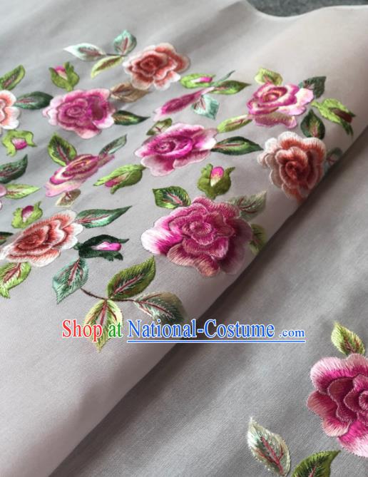 Traditional Chinese Silk Fabric Classical Embroidered Peony Pattern Design White Brocade Fabric Asian Satin Material