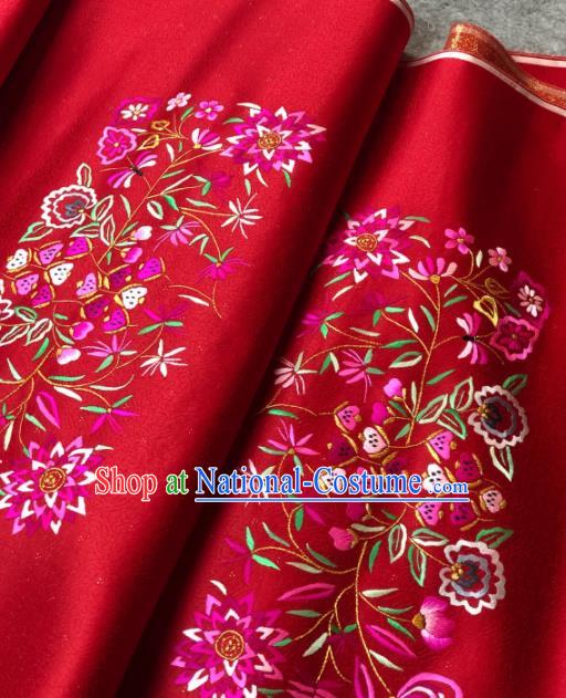 Traditional Chinese Silk Fabric Classical Embroidered Pattern Design Red Brocade Fabric Asian Satin Material