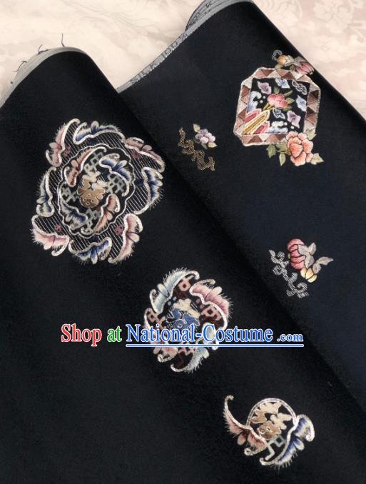 Traditional Chinese Embroidered Silk Fabric Classical Pattern Design Black Brocade Fabric Asian Satin Material