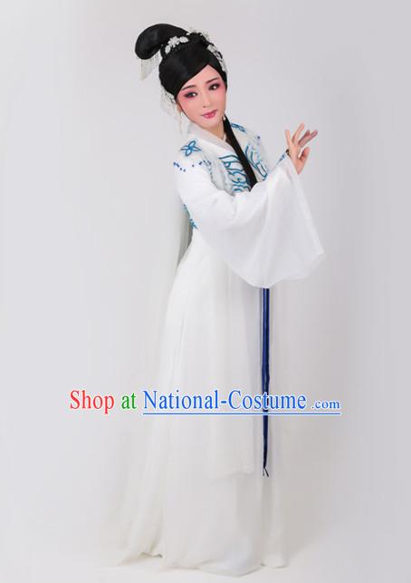 Chinese Traditional Peking Opera Queen Actress Embroidered White Dress Ancient Empress Costume for Women