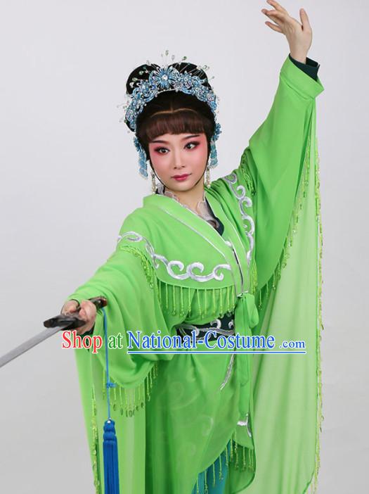 Chinese Traditional Peking Opera Actress Embroidered Green Dress Ancient Swordswoman Xiao Qing Costume for Women