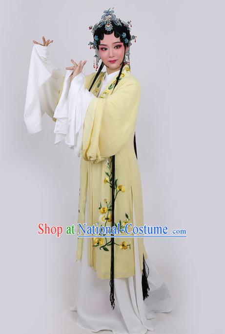 Chinese Traditional Peking Opera Actress Embroidered Yellow Dress Ancient Princess Peri Costume for Women