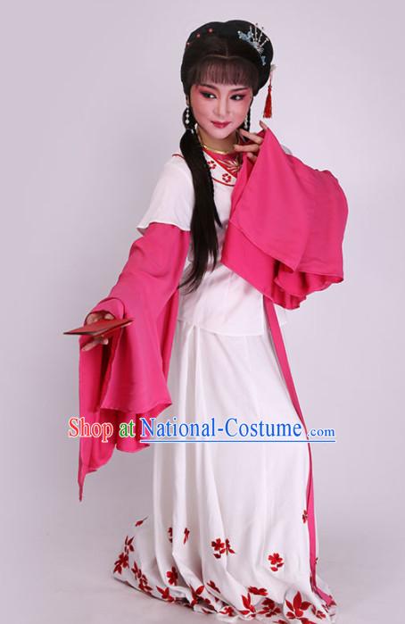 Chinese Traditional Peking Opera Diva White Dress Ancient Court Maid Embroidered Costume for Women