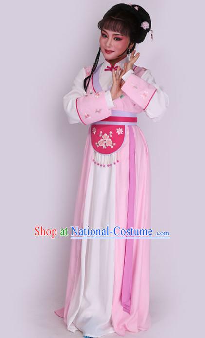 Chinese Traditional Peking Opera Diva Pink Dress Ancient Court Maid Embroidered Costume for Women