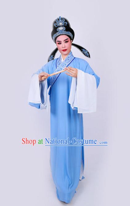 Chinese Traditional Beijing Opera Niche Scholar Embroidered Blue Robe Ancient Nobility Childe Costume for Men