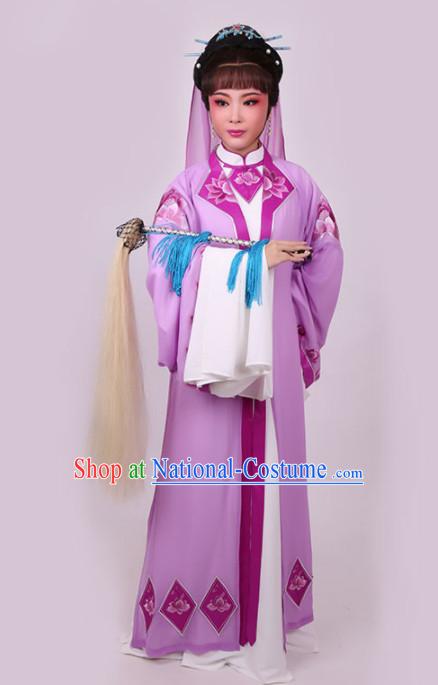 Chinese Traditional Peking Opera Diva Purple Dress Ancient Taoist Nun Embroidered Costume for Women