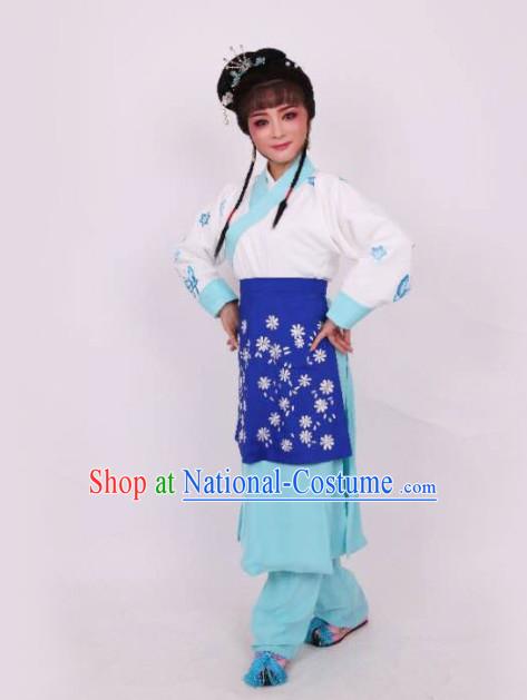 Chinese Traditional Peking Opera Maidservants Blue Dress Ancient Court Maid Embroidered Costume for Women