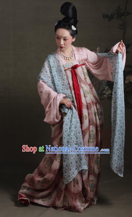 Chinese Ancient Tang Dynasty Pink Hanfu Dress Traditional Court Maid Replica Costume for Women