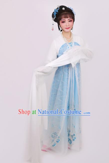 Chinese Traditional Opera Peri Princess Blue Dress Ancient Beijing Opera Diva Embroidered Costume for Women