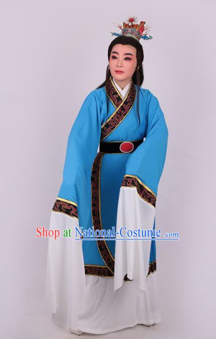 Chinese Traditional Beijing Opera Niche Jia Baoyu Blue Robe Ancient Scholar Nobility Childe Costume for Men