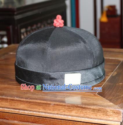 Chinese Ancient Drama Emperor Black Hat Traditional Qing Dynasty Manchu Headwear for Men