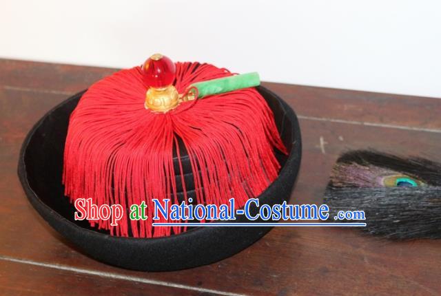 Chinese Ancient Drama Manchu Royal Highness Hat Traditional Qing Dynasty Minister Headwear for Men