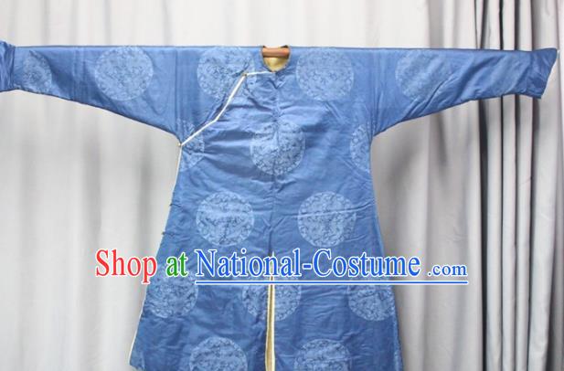 Chinese Traditional Drama Manchu Costume Ancient Qing Dynasty Emperor Blue Robe for Men