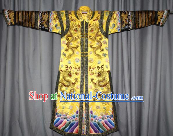 Chinese Traditional Drama Manchu Empress Embroidered Golden Dress Ancient Qing Dynasty Queen Costume for Women