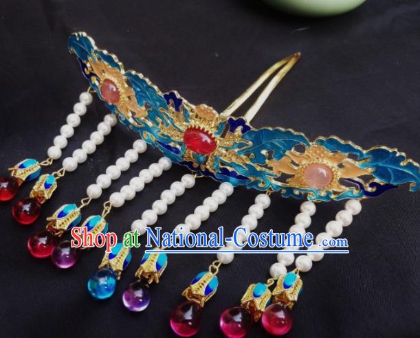 Chinese Ancient Palace Princess Tassel Hairpins Blueing Hair Clip Traditional Hanfu Hair Accessories for Women