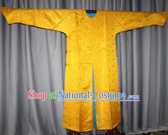 Chinese Traditional Drama Manchu Costume Ancient Qing Dynasty Emperor Golden Imperial Robe for Men