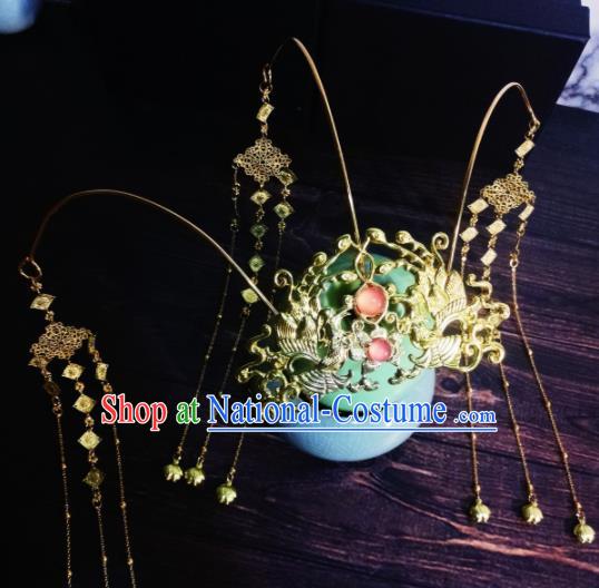 Chinese Ancient Palace Princess Hairpins Golden Tassel Phoenix Coronet Traditional Hanfu Hair Accessories for Women