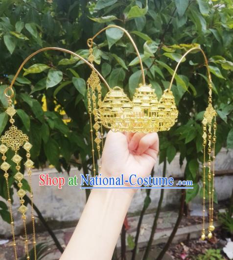 Chinese Ancient Princess Hairpins Palace Golden Tassel Phoenix Coronet Traditional Hanfu Hair Accessories for Women