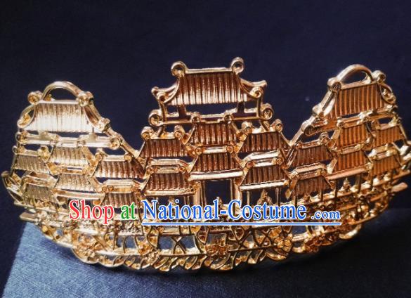 Chinese Ancient Princess Hairpins Palace Golden Hair Crown Traditional Hanfu Hair Accessories for Women