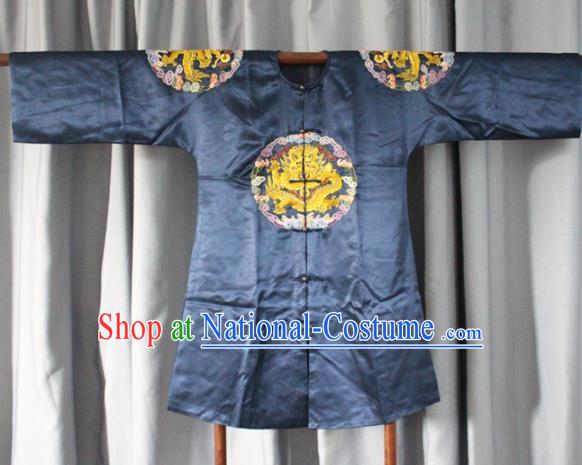 Chinese Traditional Drama Manchu Navy Costume Ancient Qing Dynasty Emperor Imperial Robe for Men