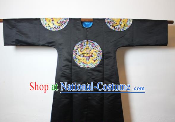 Chinese Traditional Drama Manchu Black Costume Ancient Qing Dynasty Emperor Imperial Robe for Men