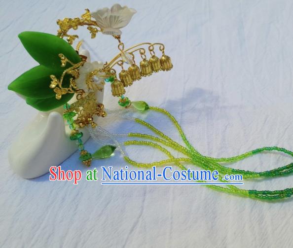 Chinese Ancient Princess Green Beads Tassel Hair Claws Hairpins Traditional Hanfu Palace Hair Accessories for Women