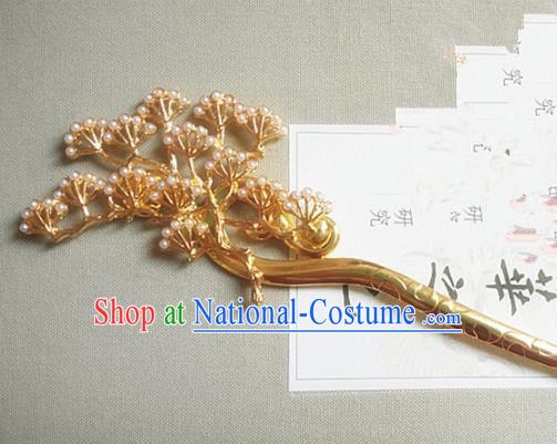 Chinese Ancient Princess Golden Pine Hairpins Traditional Hanfu Palace Hair Accessories for Women