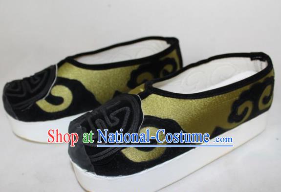 Chinese Ancient Landlord Green Satin Shoes Traditional Beijing Opera Old Male Shoes for Men